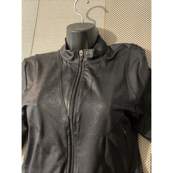 Cynthia Rowley-Black Matte Shimmer Zip Front Athletic/Sporty Jacket Size M - Picture 4 of 9